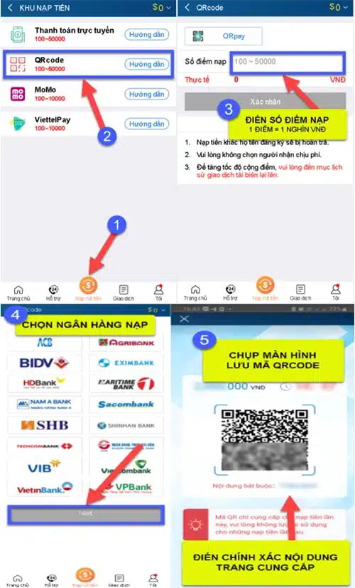 Các bước nạp tiền Kubet qua QR Code qua điện thoại
