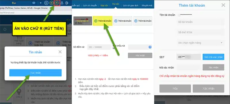 Hướng dẫn thêm tài khoản ngân hàng để giao dịch rút tiền