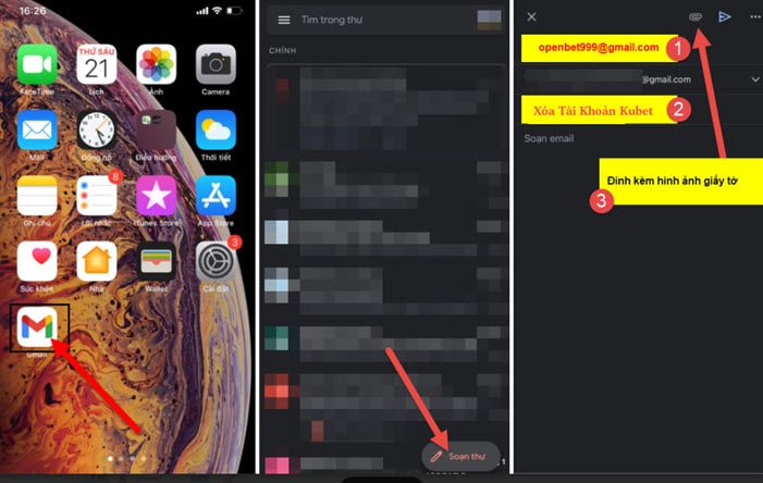 Cách xóa tài khoản Kubet gửi email yêu cầu