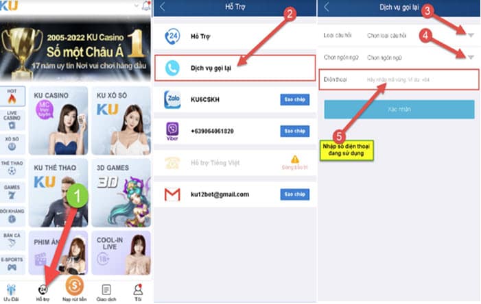 Liên hệ hotline trang để yêu cầu xóa tài khoản Kubet